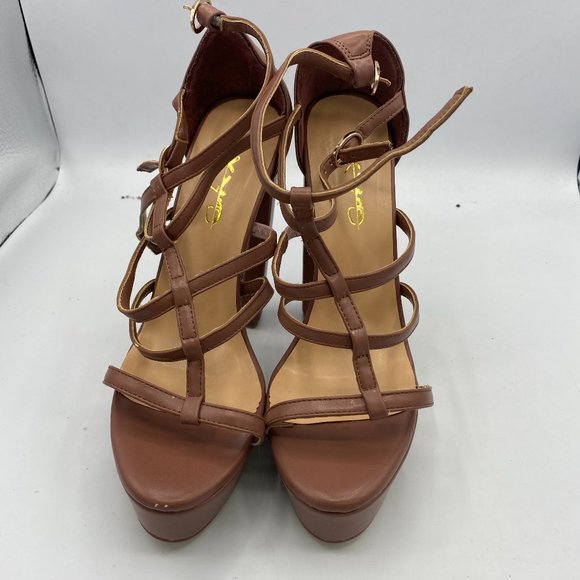 A XYD Brown Strappy Platform Club Open Toe Dress Chunky High Heel Sandals - Picture 2 of 11
